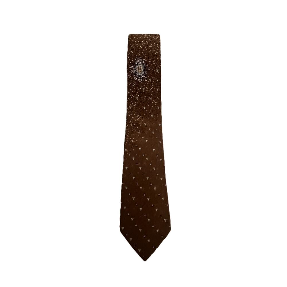 Novara Silk Tie Brown Micro Dot Heart Pattern Made in Italy Mens Formal - Picture 2 of 7